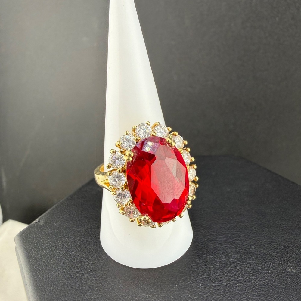 Vintage JBK Sterling Silver Cocktail Ring Rhinestone Red